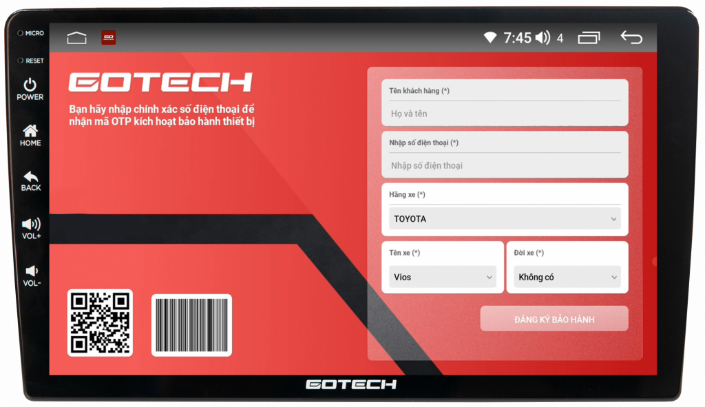 Màn hình Gotech GT10 Pro cho phép bảo hành điện tử tiện dụng.